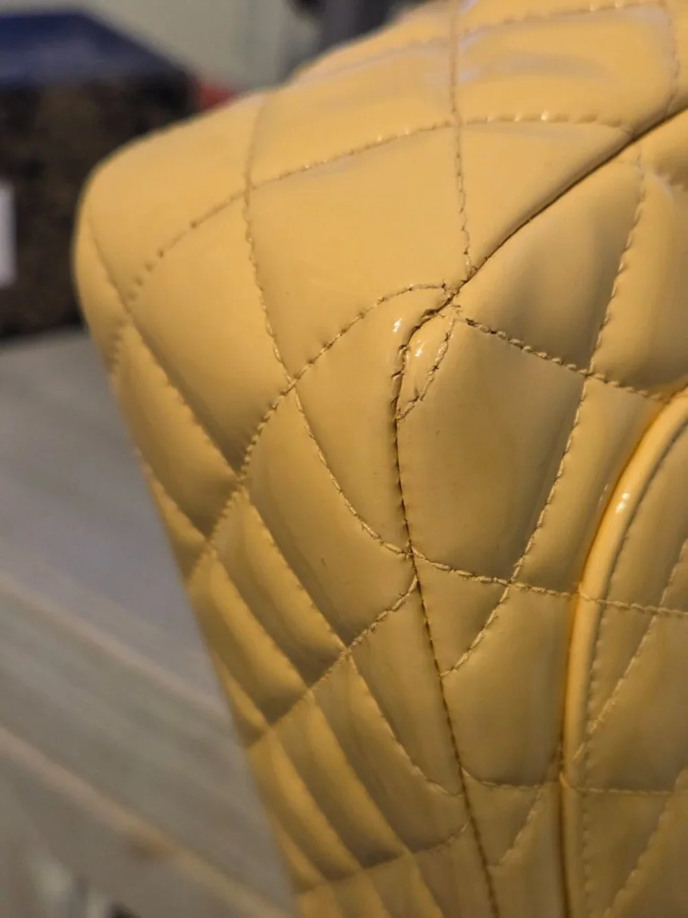 Chanel mini yellow patent leather flap